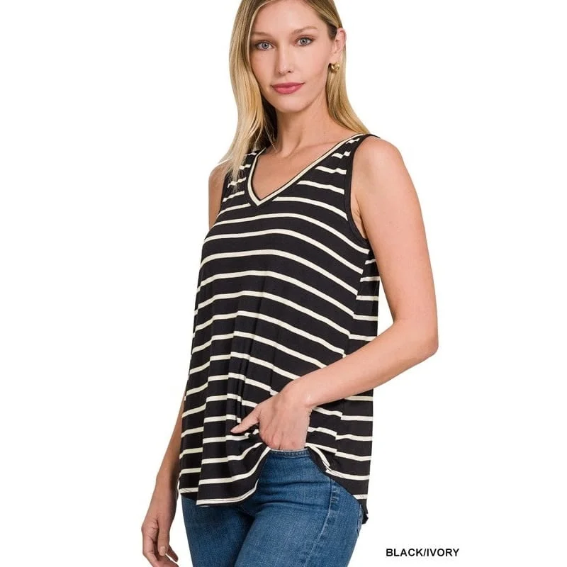 Stripe Sleeveless VNeck Top Dapper Women's 1920S