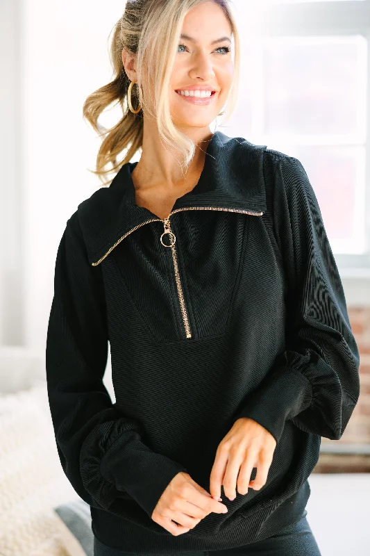 Today's The Day Black Quarter Zip Pullover Minimalist Women's Casual