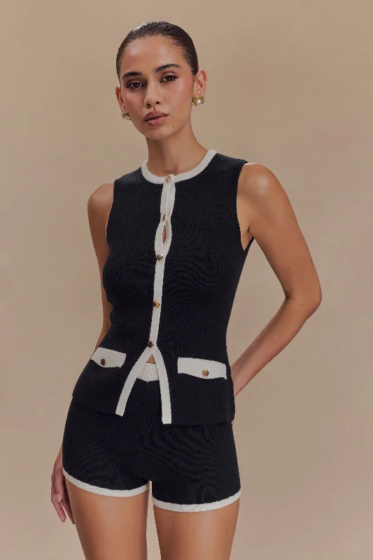Julianne Contrast Knit Top - Black/White Unique Women's Upcycled