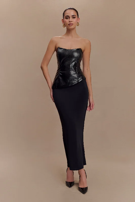 Allana Faux Leather Strapless Top - Black Edgy Women's Punk