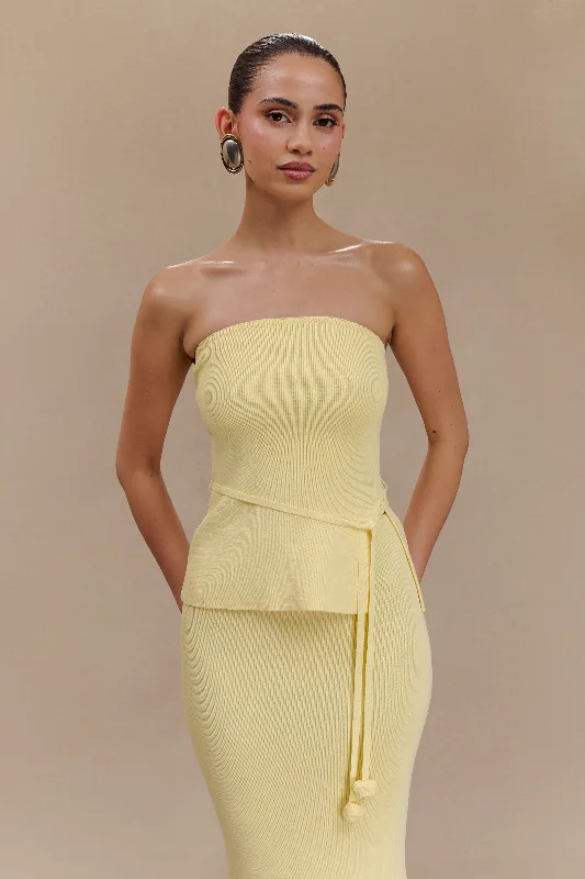 Keaton Strapless Rose Tie Knit Top - Lemon Earthy Women's Hemp - based