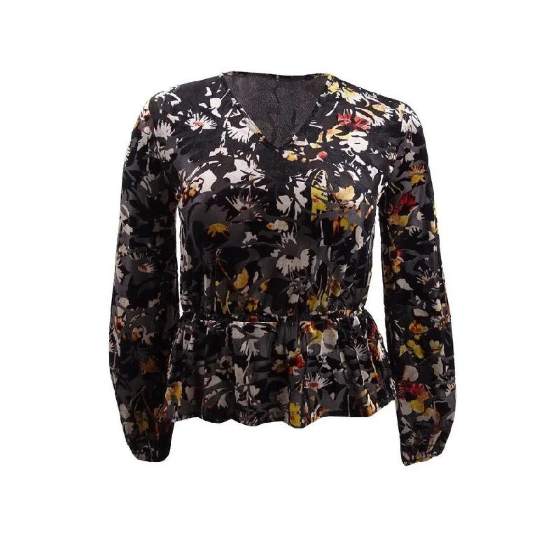 Rachel Rachel Roy Women's Alma Peplum Top (L, Black Combo) Casual Women's Loose - fitting
