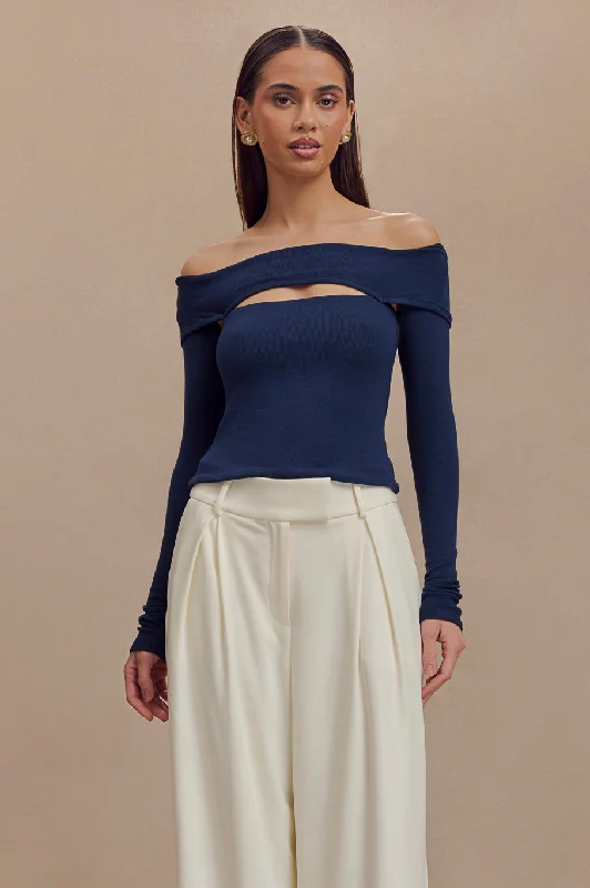 Briah Cut Out Modal Long Sleeve Top - Dark Navy Artistic Women's Avant - 