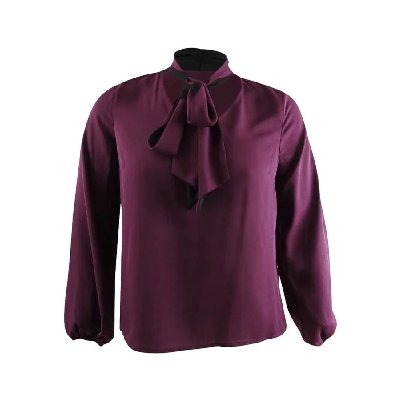 Thalia Sodi Women's V-Neck Tie Top (L, Ravishing Wine) Polished Women's Silk