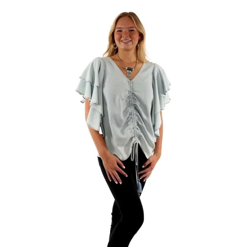 Scully Western Shirt Womens Layered S/S Cinch Light Blue F0_HC945 Dapper Women's Bow - adorned