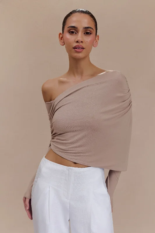 Corinna Modal One Shoulder Top - Mushroom British Gentlewoman Style