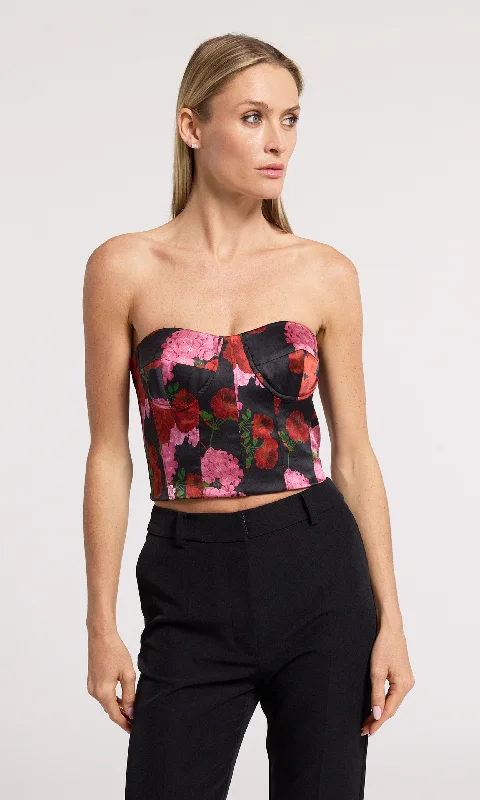 Enya Floral Satin Bustier Feminine Women's Style 