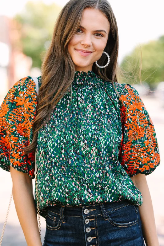 THML: Say It All Green Floral Blouse Rugged Women's Outdoor 