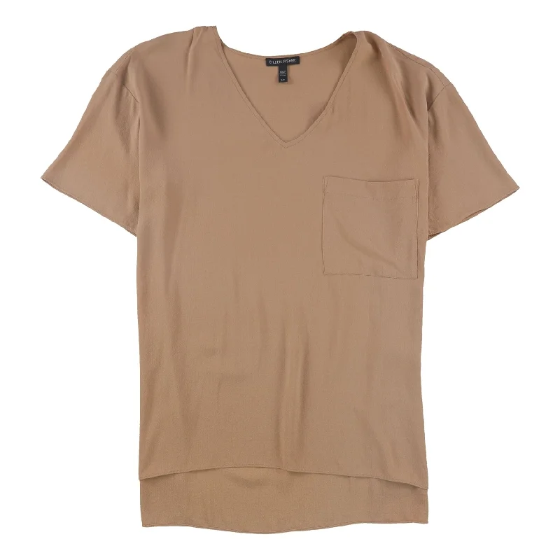 Eileen Fisher Womens Silk Basic T-Shirt, Beige, Small Geometric