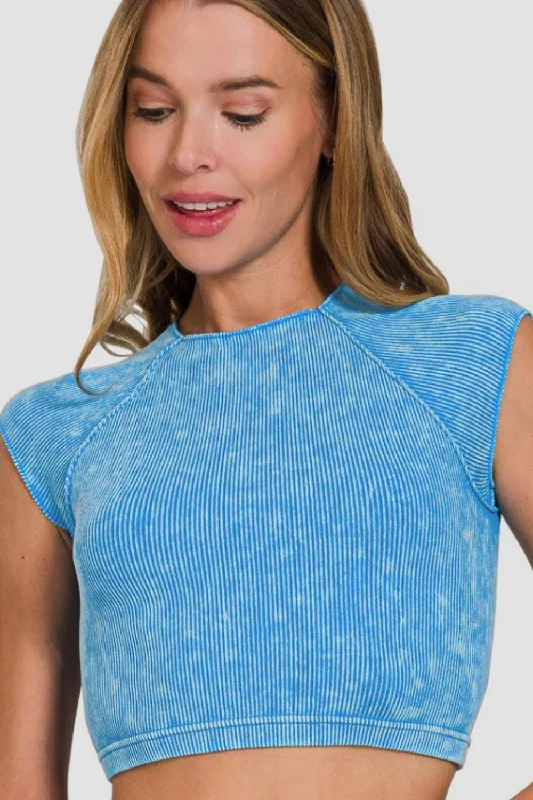 Zenana Ribbed Round Neck Cropped Top Sophisticated Women's Tailored