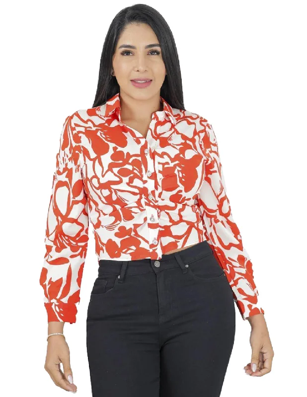 YU2682, Angelus Ladies  L/Sleeve Printed Blouses S-XL Geometric