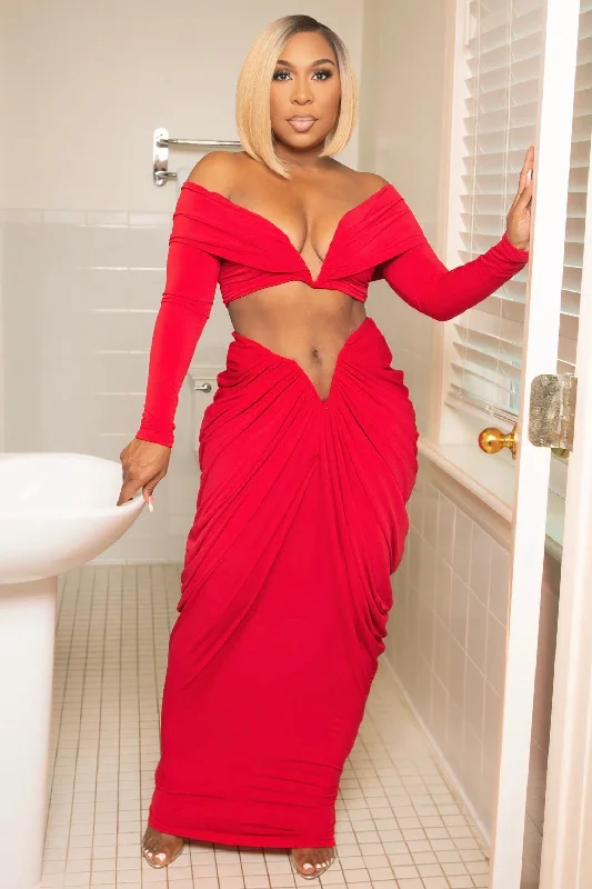 Sheila Lux Crop Top And Maxi Skirt Set-Bold Red Cool Women's Skate