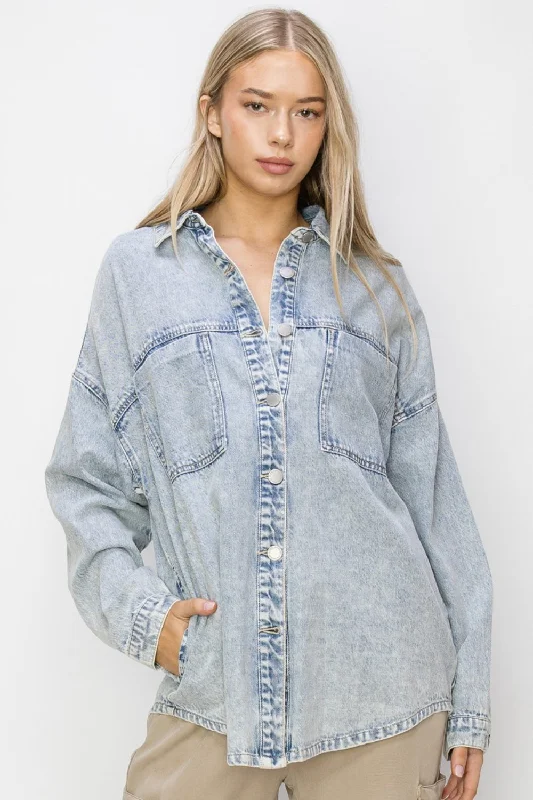 RISEN Button Up Long Sleeve Shacket Sporty Women's Tennis