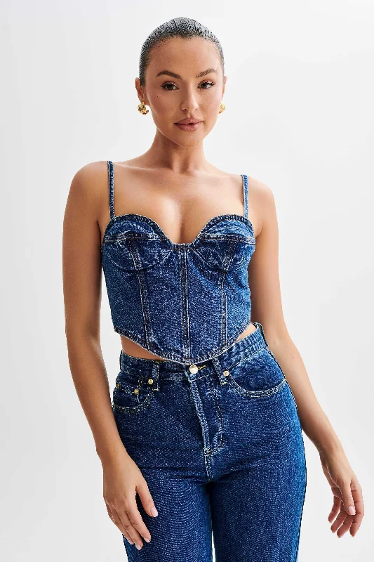Lana Denim Cupped Corset Top - Dark Blue Traditional Women's Wool