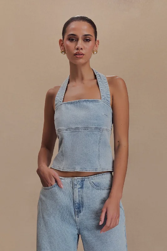 Dayna Denim Halter Top - Light Blue Women