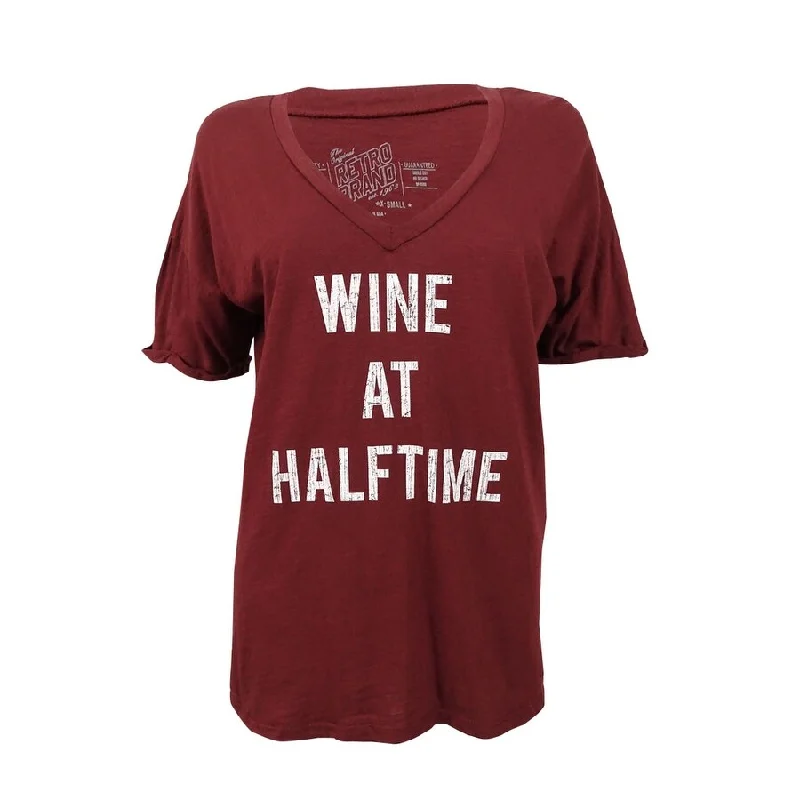 Retro Brand Women's Game Day 'Wine at Halftime' Graphic T-Shirt (XS, Burgundy) Country