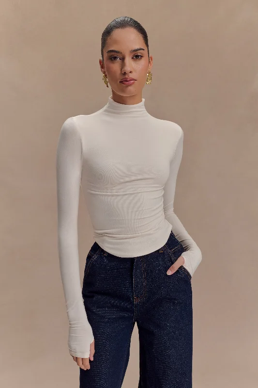 Ember Modal Long Sleeve High Neck Top - Ivory Feminine Women's Soft 