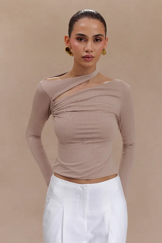 Sasha Modal Long Sleeve Top With Cut Out - Mushroom Modern Women's 