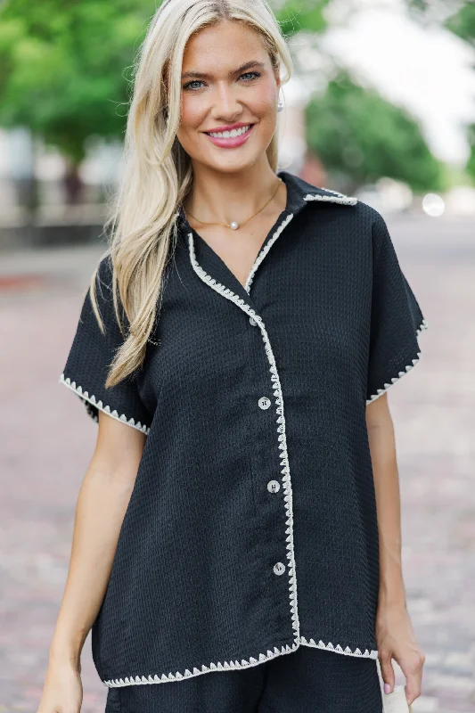 This Is The Moment Black Embroidered Blouse Cozy Women's Sherpa - lined