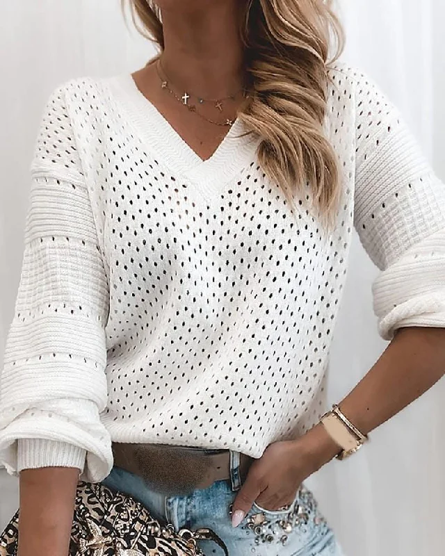 Olivia Hollow Out White Sweater Stylish Women's Neon