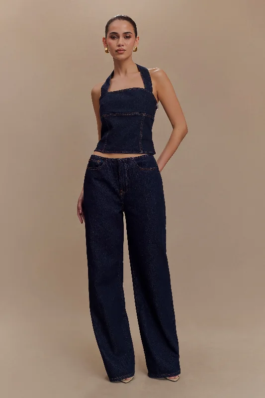 Dayna Denim Halter Top - Indigo Blue Tough Women's Military - inspired