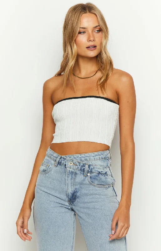 Pia White Contrast Bind Knit Tube Top Modern Women's 