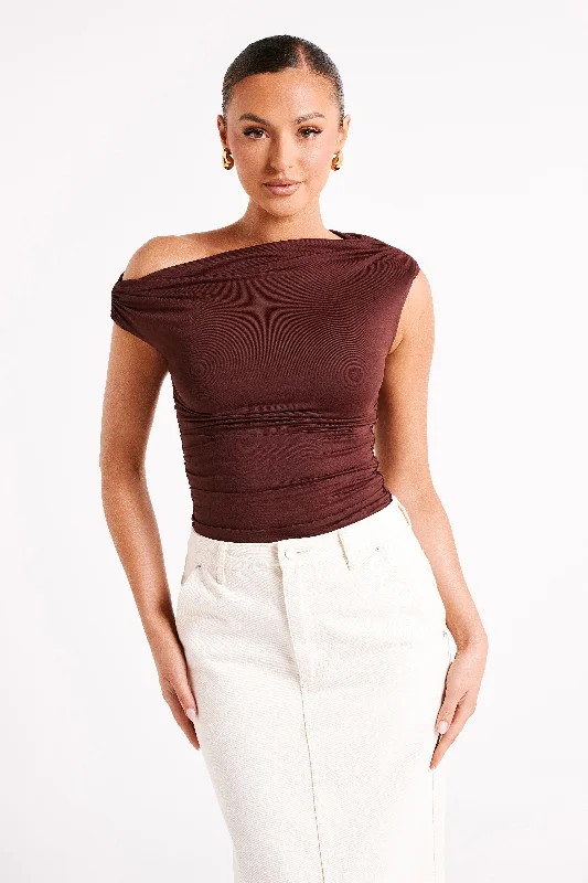 Alayna Recycled Nylon Ruched Top - Chocolate Polished Women's Silk