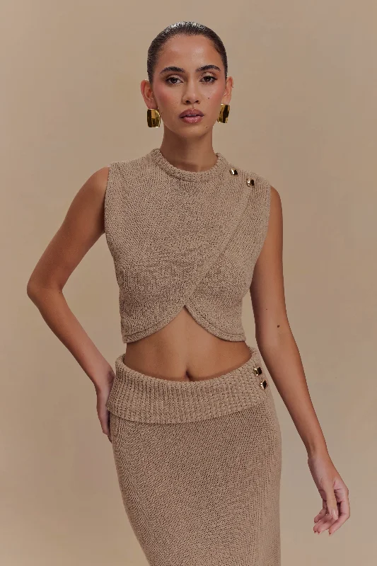 Sloane Overlay Knit Top - Latte European