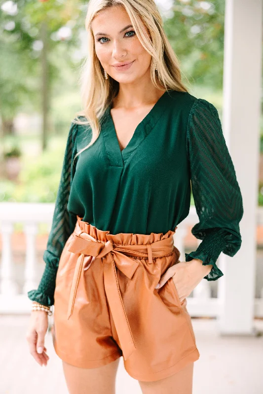 Best Behavior Hunter Green Blouse Laid - back Women's Style