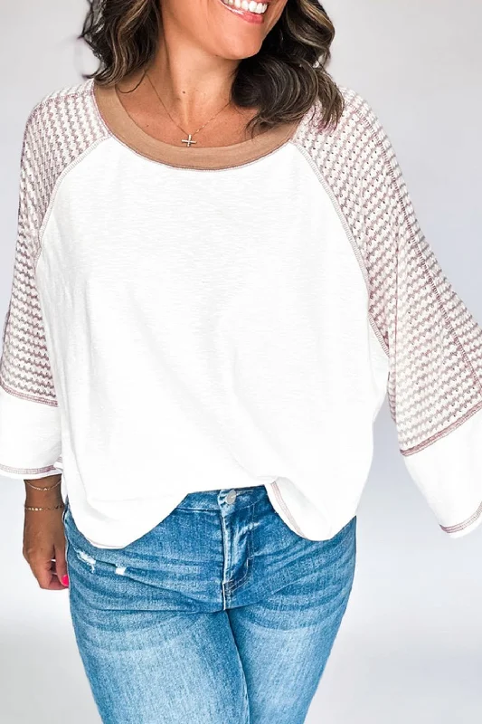 Striped Round Neck Raglan Sleeve Top Unique Women's Upcycled