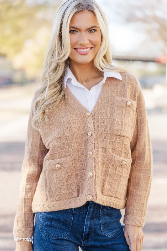 Timeless Treasures Camel Brown Textured Cardigan Athletic Women's High - 