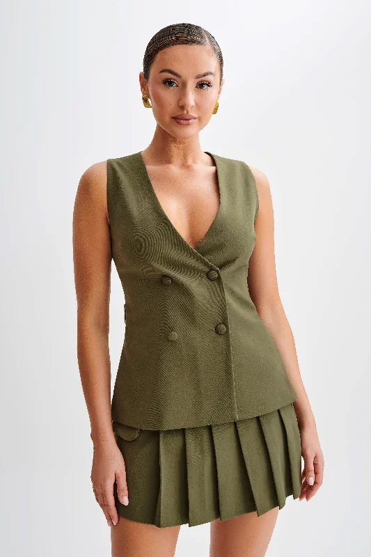 Amelie Suiting Longline Vest - Military Olive Cool Women's Distressed