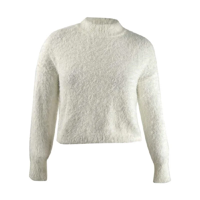 Sun + Moon Women's Fuzzy Mockneck Sweater Monochromatic Office Style