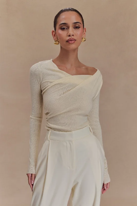 Culver Draped Twist Knit Top - Cream European