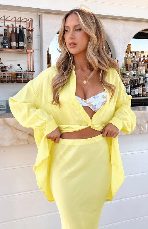 Zariah Yellow Cupro Button Up Shirt Tough Women's Military - inspired