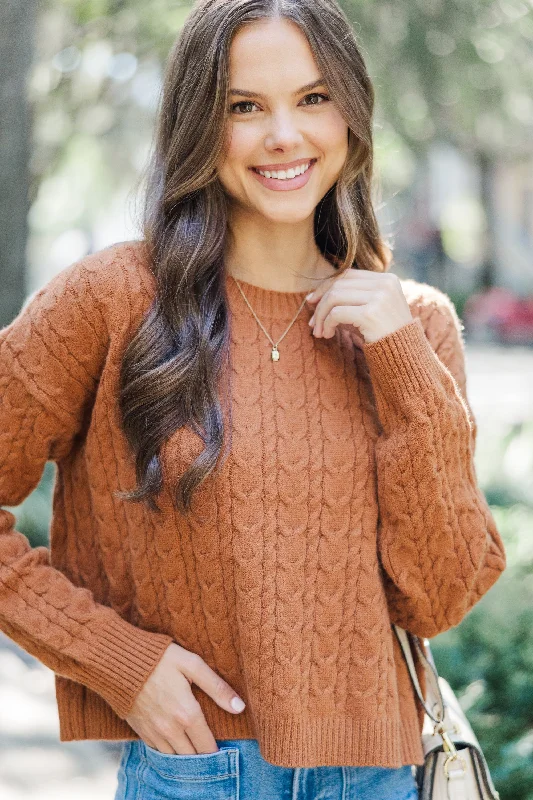 It All Comes Back Camel Brown Knit Crop Sweater Trendy Women's Oversized