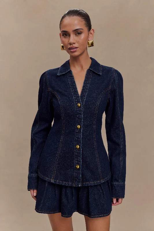 Hilary Long Sleeve Denim Top - Indigo Blue Gym