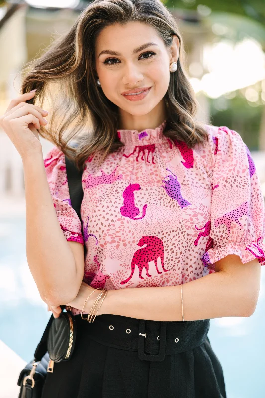 Want You Here Pink Leopard Blouse Gym