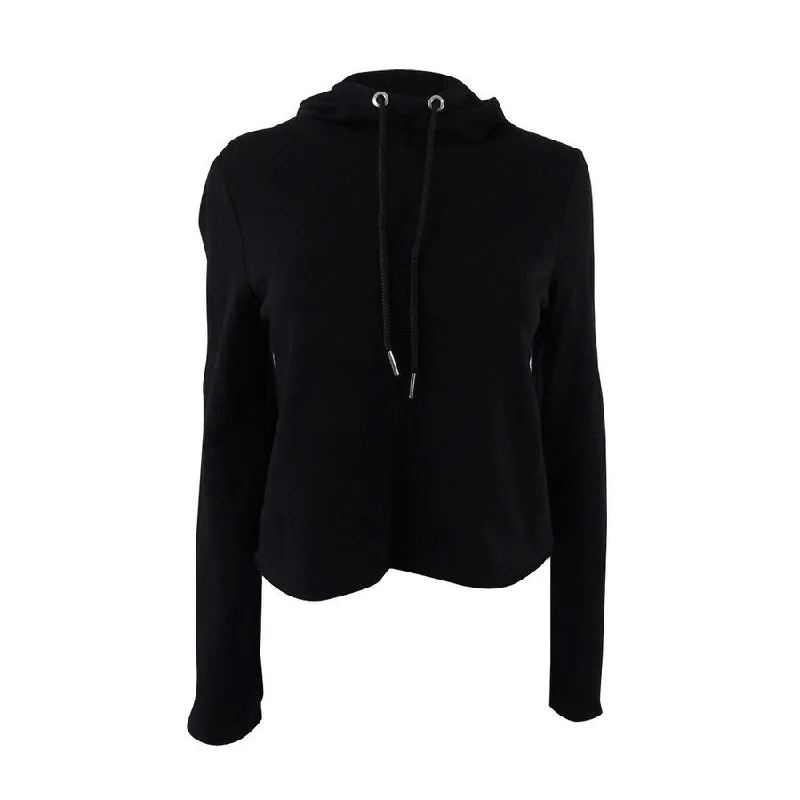 Kensie Women's Grommet-Sleeve Pullover Hoodie (XS, Black) Traditional Women's 
