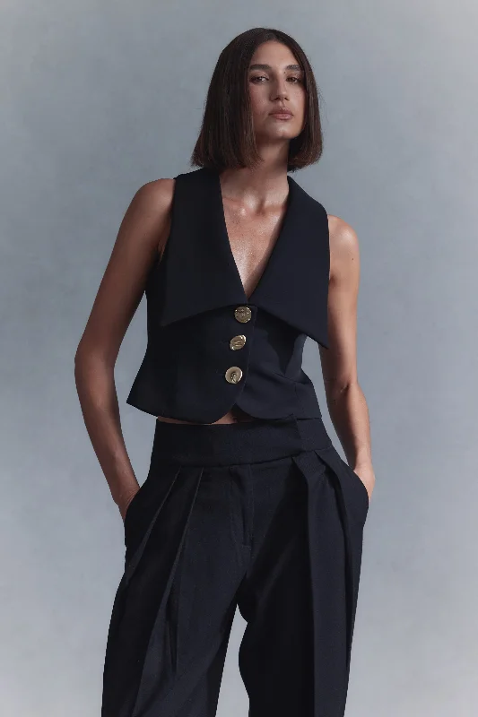 Alix Mixed Button Vest - Black Laid - back Women's Vibe