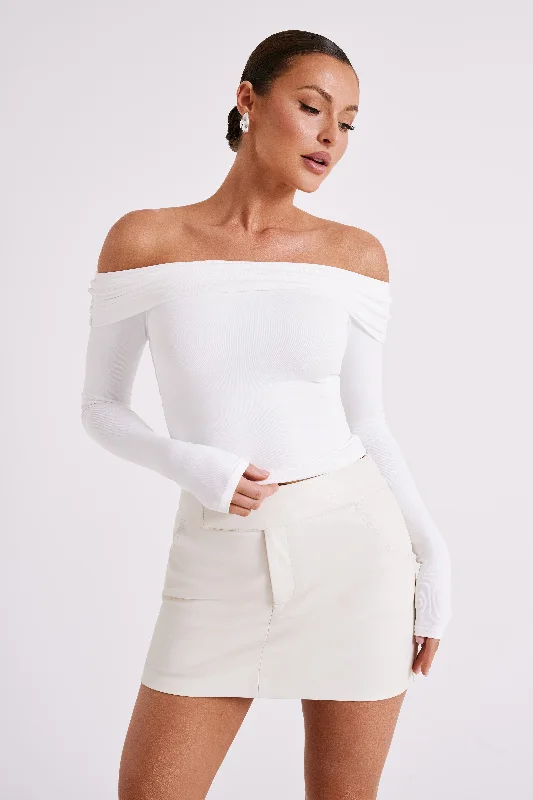 Lucinda Recycled Nylon Off Shoulder Top - White Laid - back Women's Vibe