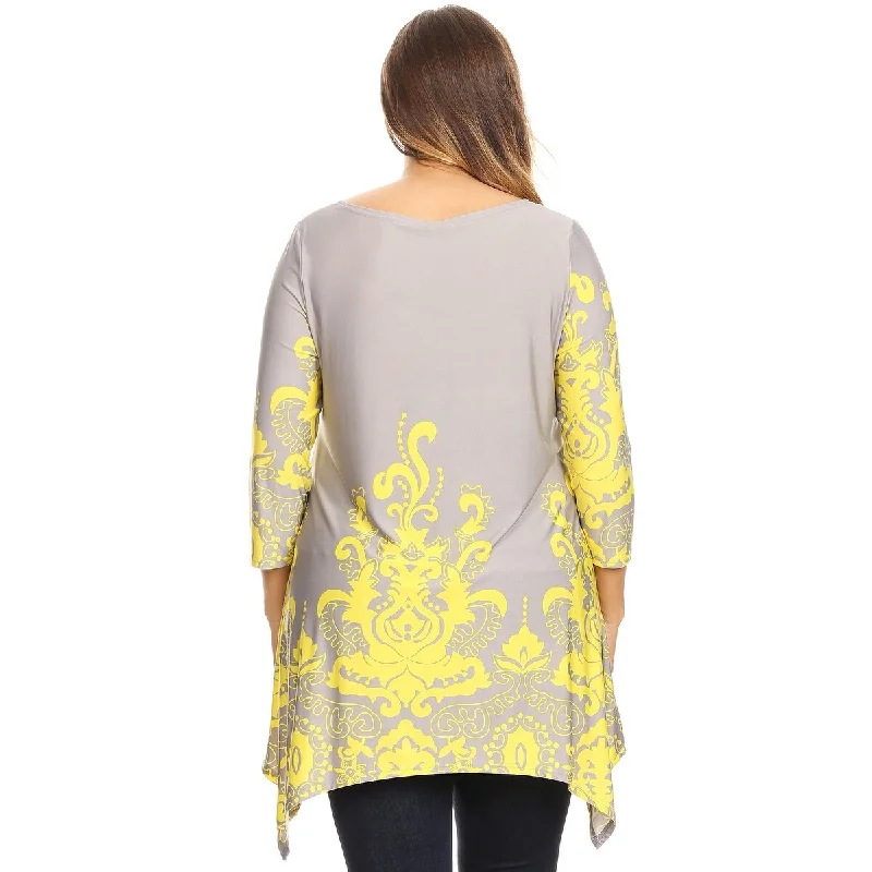 White Mark Women's Plus Size 3/4 Sleeve Yanette Tunic Top performance