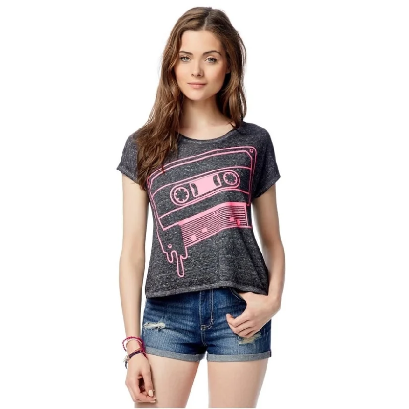Aeropostale Womens Heathered Cassette Graphic T-Shirt, Black, X-Large Classic Women's Pin - striped Aeropostale Womens Heathered Cassette Graphic T-Shirt, Black, X-Large Classic Women's Pin - striped