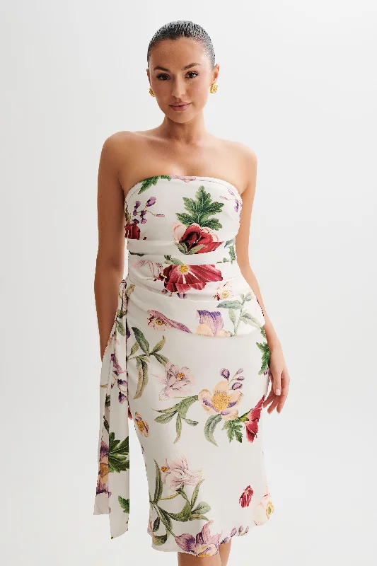 Allegra Satin Ruched Strapless Top - Bella Rosa Print Monochromatic All - in - one