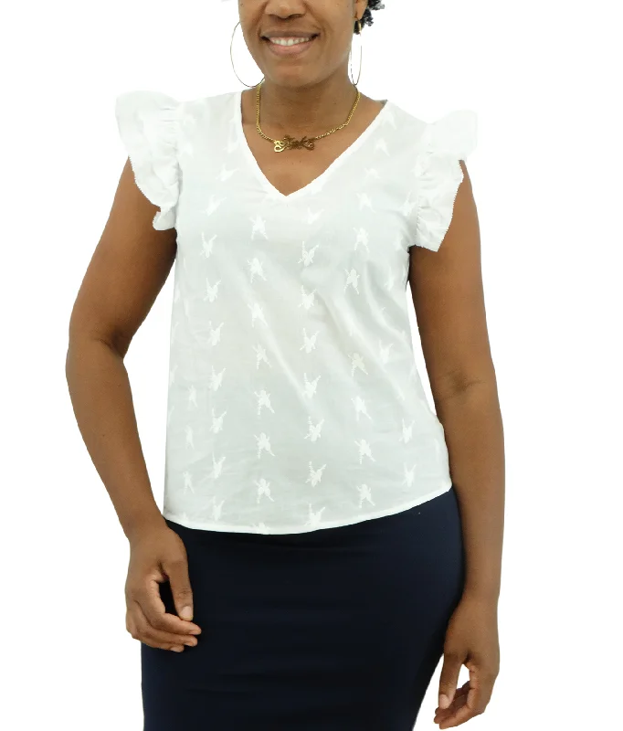 412290041B, Praga - Ladies Cotton Frilly Sleeve Top (S-L) Country