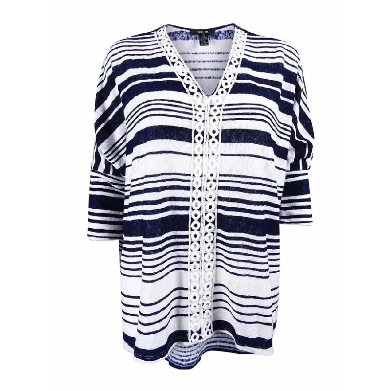 Style & Co. Women's Crochet Trim Striped Top Adventure