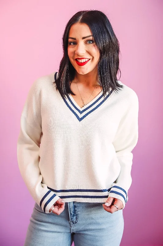 Rebecca Sweater-Ivory Navy-Thread & Supply Dapper Women's Bow - adorned