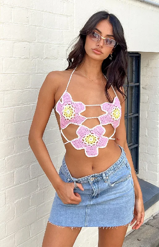 Starboy Pink Halter Crochet Top Elegant Women's 