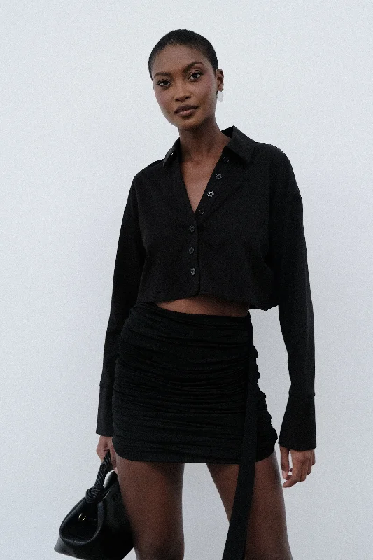 Julianna Cotton Button Up Shirt - Black Australian Beach