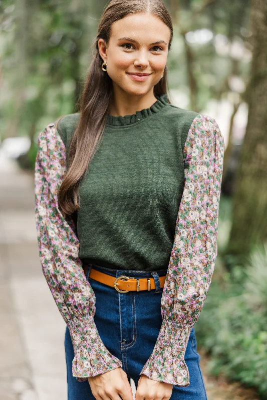 Feeling So Happy Olive Green Floral Blouse Refined Women's Hand - crafted